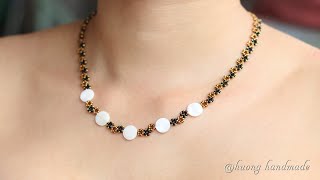 How to make beaded necklace Easy tutorial [upl. by Gnauq645]