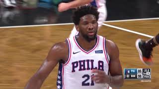 Joel Embiid Passes of the Backboard to Himself for Dunk vs Nets 251118 [upl. by Aserehc]