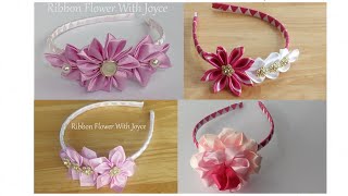 Top 4 favorite ribbon headbands I How to make ribbon headband🎀 Ribbon Flower With Joyce [upl. by Emelun]