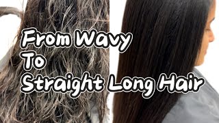 Straightening Long Wavy Hair With Flat Iron🥰 [upl. by Ketti238]