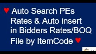 2C Auto Search PEs Rates amp Auto Insert in Bidders Rates BOQ File [upl. by Trygve]