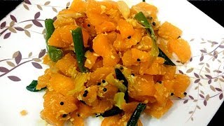 Poosanikkai poriyal recipe in tamil  Poosanikai poriyal  Yellow Pumpkin Poriyal [upl. by Crelin]