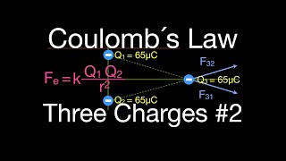 Coulombs Law 6 of 7 Force from Three Charges Arranged in a Triangle [upl. by Llehcor951]