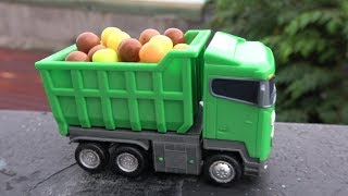 Excavators amp Truck Tayo the Little Bus toy with Car carrying Gumballs Sand toys play [upl. by Parthinia]