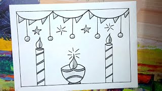 Diwali Drawing  Diwali Drawing Easy  Happy Diwali  Pencil Drawing  Diwali Ka Chitra [upl. by Hardi]