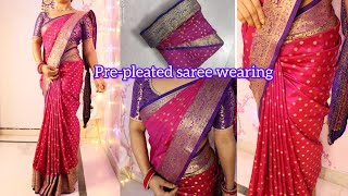 How to drape prepleated saree  how to wear prepleated saree step by step  Easy saree draping [upl. by Jit]