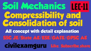 LEC11Soil MechanicsCompressibility and consolidationAEJEESEGATE [upl. by Mosera644]