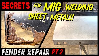 How To Fabricate  MIG Weld Thin Sheet Metal  Fender Patches on 1960 Cadillac [upl. by Yarrum441]