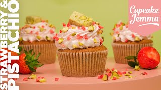 Recipe for Pistachio Nougat amp Strawberry Cupcakes  Cupcake Jemma [upl. by Atnoed679]