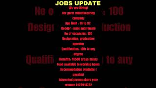 Car parts manufacturing company  100 vacancies  17k salary  mechanical company shortsjobreels [upl. by June]