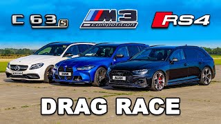 New RS4 Comp v M3 v AMG C63 Estate DRAG RACE [upl. by Talbott]