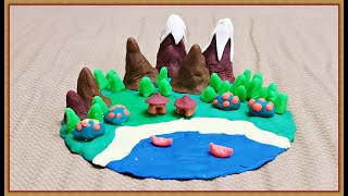 How to make a Playdough  Modelling clay island for a school project  DIY nature clay modelling [upl. by Teiluj]