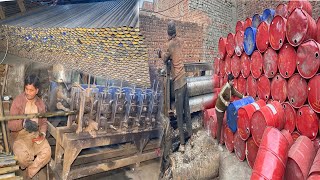 Process of Metal Oil Drum Recycling Traditional Manufacturing Steel Pipe From Steel Oil Drum Factory [upl. by Aleyak853]