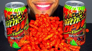 ASMR MTN DEW FLAMIN HOT  CHUG DRINKING TASTE TEST REVIEW EATING MOUTH SOUNDS  FLAMIN HOT CHEETOS [upl. by Timus]