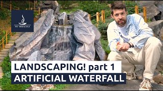 Manmade waterfall — Landscaping with artificial stone  Part 1 [upl. by Wasserman]