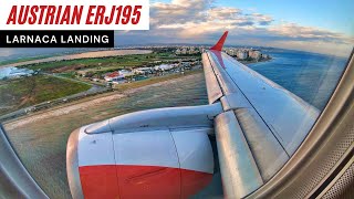 Austrian Embraer ERJ195 Landing at Larnaca Airport 4K  Engine amp Wing View  Smooth Landing [upl. by Adnik]