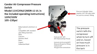 Air Compressor Pressure Switch Parts Explained [upl. by Brause]