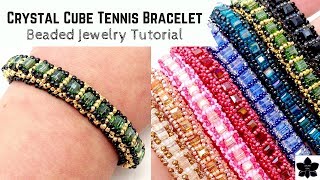 Crystal Cube Tennis Bracelet Beading Tutorial 4mm [upl. by Candie]