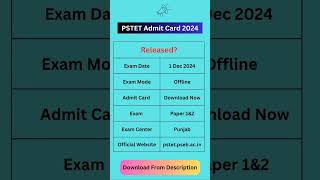 PSTET Admit Card 2024 Out  PSTET Admit Card Link  PSTET Exam [upl. by Haroldson]