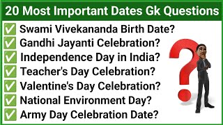 ￼ Most Important Dates National Days Significant Dates and Days Dates MCQ Gk ￼ [upl. by Knick]