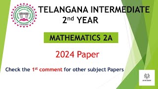 TS Inter 2nd Year Maths 2A 2024 March previous Question Papers Telangana previous Papers Mathematics [upl. by Dunson]