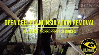 Spray Foam Removal  Open Cell Loft Insulation Removal Attic Time Lapse [upl. by Nemrac]