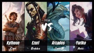 Kytheon VS Ezuri VS Arcades VS Yuriko  FFA EDH Tribal Commander Gameplay Video [upl. by Tlihcox]