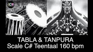 Tabla and Tanpura Scale C  Teen taal 160 bpm madhya laya Scale C sharp [upl. by Dita]