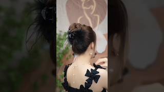 Easy new hairstyle  Simple bun hairstyle with hair accessories fashion cute shorts [upl. by Aikcir500]