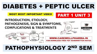 Unit 3  Diabetes Mellitus  Peptic Ulcer  Part 1  Pathophysiology b pharm 2nd semester Carewell [upl. by Crissie]