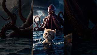 Dad Cat save his son from octopus 🙀 catsoftiktok cat cute aiart ai poorcat catlover fyp [upl. by Bria]