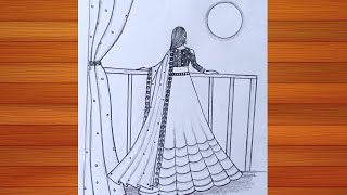 How to draw a traditional girl in lehenga  beautiful girl drawing back side easy drawwithpinki [upl. by Nref299]