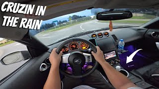 BONE STOCK Nissan 350z Takes on WET Backroads POV Drive [upl. by Ardolino]