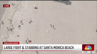 Large brawl ends with stabbing at Santa Monica Beach [upl. by Airakaz222]