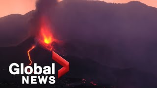 La Palma volcano Eruption intensifies as rivers of lava continue to flow toward sea  FULL [upl. by Ripp]