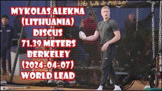 Mykolas Alekna Lithuania discus 7139 meters Berkeley 20240407 WORLD LEAD [upl. by Nedrud603]