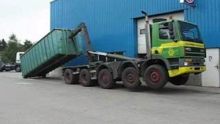 Hyvalift 40 Tons Hookloader on GINAF 10x4 lifting a heavy container [upl. by Aleac]