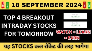 Best Intraday Stocks For Tomorrow  18 September 2024  Stocks to Buy Tomorrow  Expert Analysis [upl. by Retlaw712]