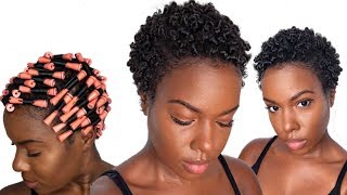 Perm Rod Set on SUPER SHORT Natural Hair  Nia Hope [upl. by Kostman]