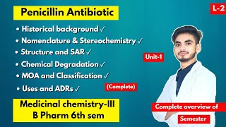 L2। U1। Beta lactam antibiotics। Penicillin medicinal chemistry। SAR। MOA। Classification। 6th sem [upl. by Lam164]