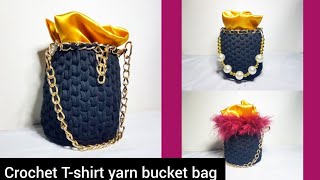 How to Crochet Waistcoat Stitch Bucket Bag DIY Crochet Bucket bag with Tshirt Yarn [upl. by Bunni401]