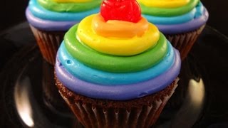 Rainbow Frosted Chocolate Cupcakes collaboration with CookingAndCrafting with yoyomax12 [upl. by Haida]