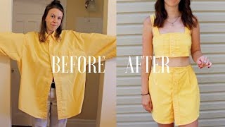 DIY  Upcycle Mens Button Up Shirts  Ep 1 Matching Two Piece Set [upl. by Evslin]