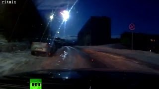 DASH CAM CAPTURES METEOR FIREBALL EXPLODING OVER MURMANSK RUSSIA SKIES SATURDAY APR 19 2014 [upl. by Llehcear]