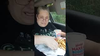 Wendys new orange slice frosty and a bacon cheeseburger eating show mukbang eatingshow wendys [upl. by Onibla]