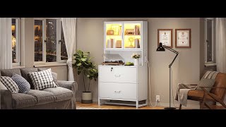 SEDETA 2 Drawer File Cabinet with Lock and Charging Station Printer Stand with Storage Shelf [upl. by Sitoiyanap]