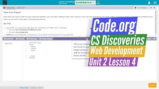 Headings Start Your Project Web Development 410 Codeorg CSDiscoveries [upl. by Ahsilak23]