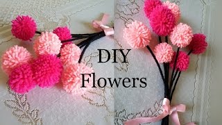 DIY PomPom flowers Wool Flowers Home Decor The Blue Sea Art [upl. by Mccurdy]