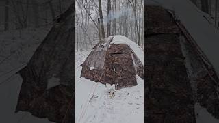 Camping out in the hot tent during a November snow storm [upl. by Namurt]