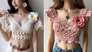 crochet cropped top design ideas sharing ideas create by AI crochet knitting [upl. by Blunk]